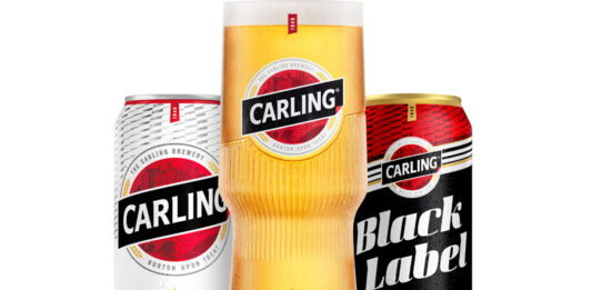 Carling reveals first major brand refresh in over 30 years A pint of Carling stands between two pack shots of Carling and Carling Black Label cans.