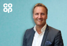 Co-op Retail appoints new managing director Head shot of Alex Dower, managing director of Co-op Retail. The Co-op logo is in the top left hand corner against a blue background.