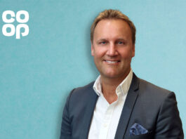 Co-op Retail appoints new managing director Head shot of Alex Dower, managing director of Co-op Retail. The Co-op logo is in the top left hand corner against a blue background.