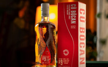 Cù Bòcan rolls out new whisky inspired by popcorn A bottle of Cù Bòcan Creation #9 stands on a table with its outer packaging next to it.