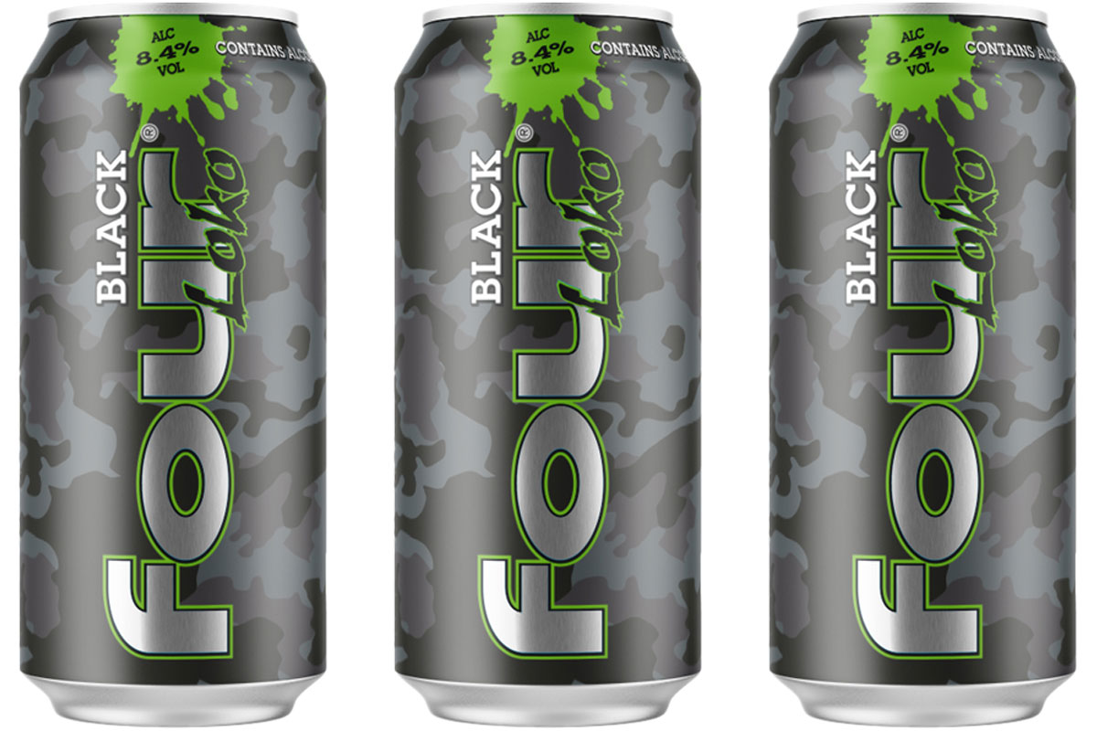 Pack shots of Four Loko Black.