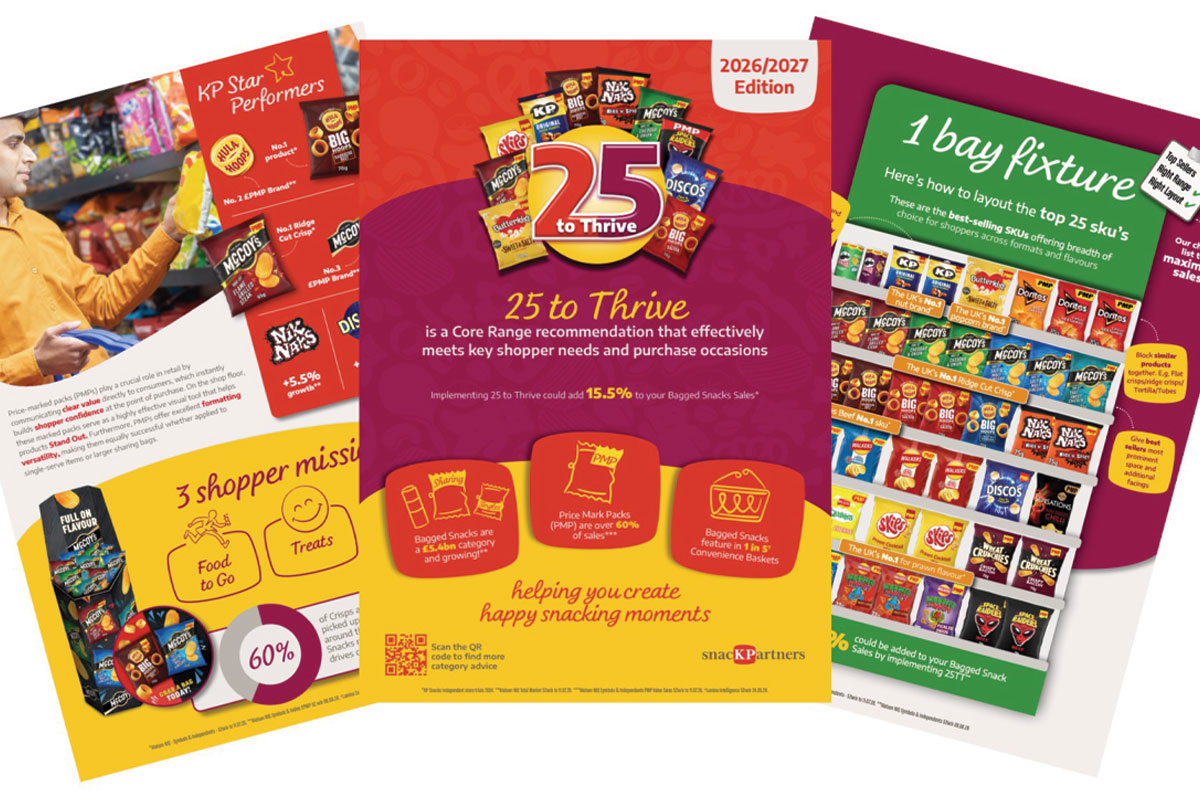 Images of pages from the KP Snacks '25 to Thrive' guide.