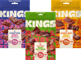 Kepak brings Kings back to the table Pack shots of Kings Sweet BBQ Beef Jerky, Classic Beef Biltong and Honey BBQ Beef Jerky.