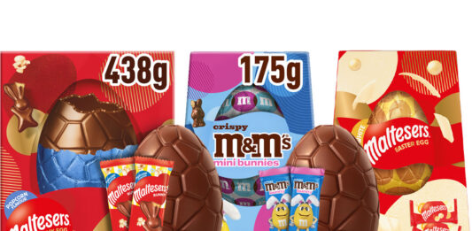 Mars Wrigley unveils 2027 Easter line-up Pack shots of Maltesers Popcorn Bunnies Easter Egg, M&M's Crispy Mini Bunnies Easter Egg and Maltesers White XL Easter Egg.
