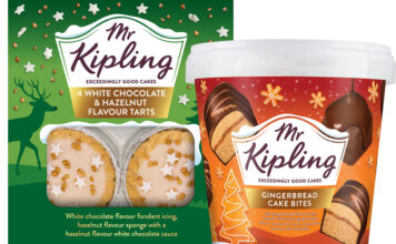 Mr Kipling bakes up new cakes for Christmas Pack shots of Mr Kipling White Chocolate & Hazelnut Flavour Tarts and Mr Kipling Gingerbread Cake Bites.