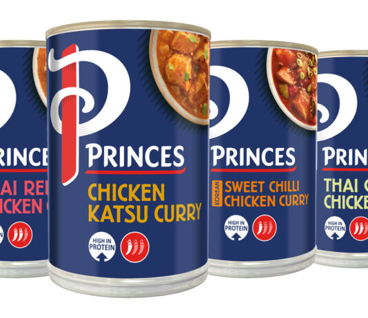 Princes unveils new range of Asian-inspired curries Pack shots of Princes tinned curry range including Thai Red Chicken Curry, Chicken Katsu Curry, Sweet Chilli Chicken Curry and Thai Green Chicken Curry.