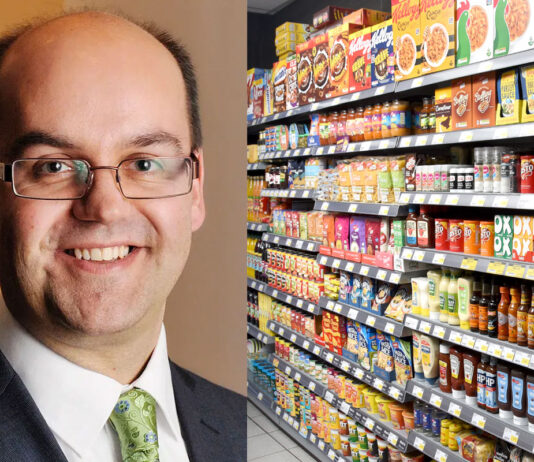 ‘None the wiser’ on ScotGov food price cap proposal A head shot of David Lonsdale, director at the Scottish Retail Consortium, is next to an image of a store's shelves with a range of ambient goods on them.
