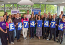 Scotmid marks landmark fundraising for Alzheimer charities Members of the Scotmid Co-op and Alzheimer Scotland teams stand together holding signs that read £474,474 to highlight the fundraising the retail chain has made for the charity.