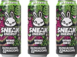 Sneak Energy partners with Dungeons & Dragons on new Beholder variant Pack shots of Sneak Energgy Citrus Quest Dungeons & Dragons cans.