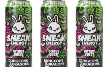 Sneak Energy partners with Dungeons & Dragons on new Beholder variant Pack shots of Sneak Energgy Citrus Quest Dungeons & Dragons cans.