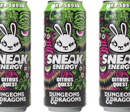 Sneak Energy partners with Dungeons & Dragons on new Beholder variant Pack shots of Sneak Energgy Citrus Quest Dungeons & Dragons cans.