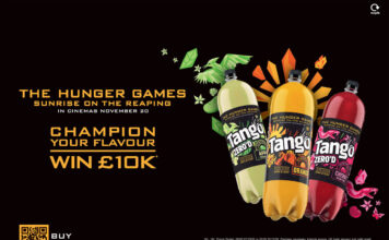 Tango offers £10k prize in new Hunger Games competition An advert for the collaboration between Tango and The Hunger Games: Sunrise on the Reaping partnership as part of the 'Champion Your Flavour' campaign. The image includes the film's logo alongside pack shots of Tango 2L bottle products.