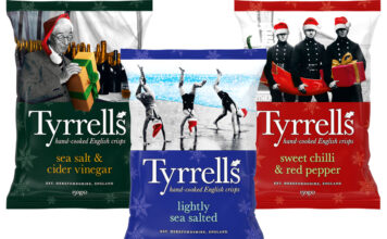 Tyrrell’s unwraps festive look across packs Pack shots of Tyrrell's Sea Salt & Vinegar, Lightly Sea Salted and Sweet Chilli & Red Pepper crisps in festive packaging for 2026.